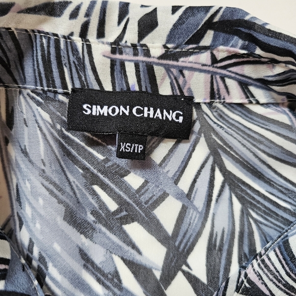 Simon Chang Xs Leaf Print Sheer Blouse Long Sleeve Button Up - Picture 5 of 6